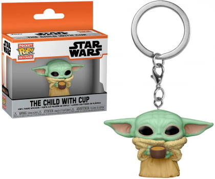 Chaveiro Baby Yoda The Child w Cup Star Wars Funko Pop Pocket Keychain