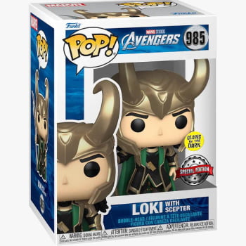 Boneco Funko Pop Marvel Loki w Scepter GITD 985 Avengers