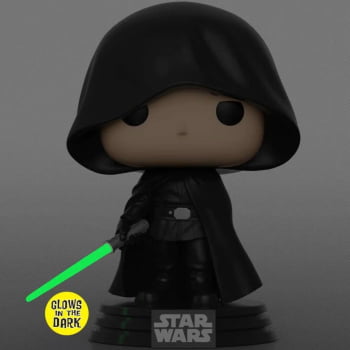 Boneco Colecionável Funko Pop Star Wars Luke Skywalker Hooded GITD 501 The Mandalorian