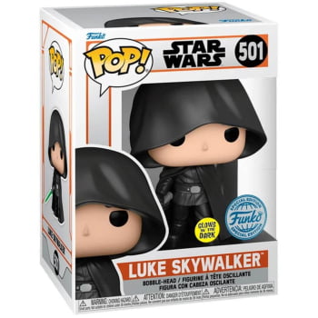 Boneco Colecionável Funko Pop Star Wars Luke Skywalker Hooded GITD 501 The Mandalorian