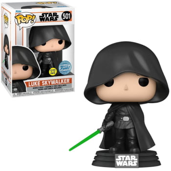 Boneco Colecionável Funko Pop Star Wars Luke Skywalker Hooded GITD 501 The Mandalorian